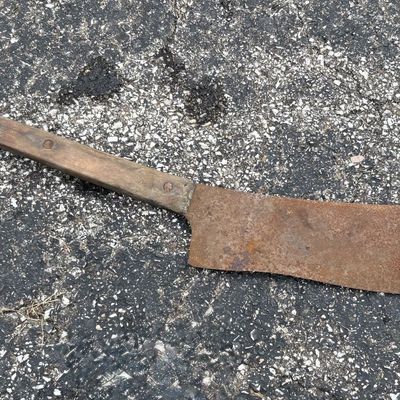 Sale Photo Thumbnail #801: Vintage Carbon Steel Two Handed Hog Splitter Carcass Cleaver