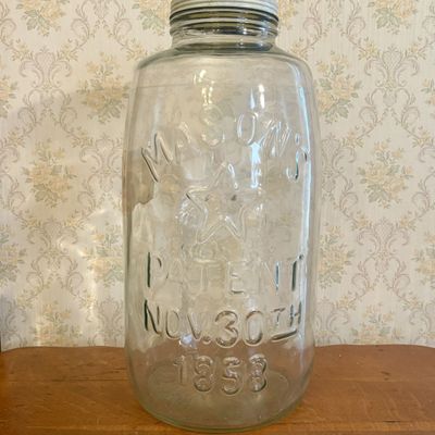 Sale Photo Thumbnail #251: Giant Aunt Jane's 4 Gallon Eagle and Star Mason Glass Pickle Jar