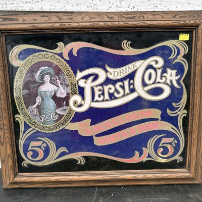 Sale Photo Thumbnail #799: Vintage Pepsi-Cola Advertising Mirror in Wood Frame