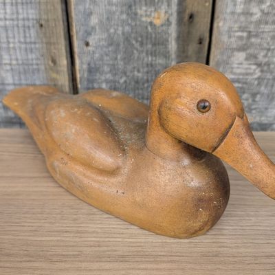 Sale Photo Thumbnail #298: Hand Carved Wooden Duck Decoy with Inset Glass Eyes