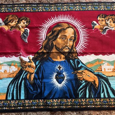 Sale Photo Thumbnail #218: Large Mid-Century Textile Wall Hanging of the Sacred Heart of Jesus