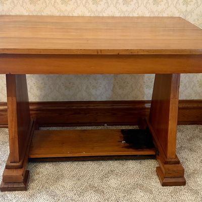 Sale Photo Thumbnail #599: American Arts and Crafts Trestle Base Library Table