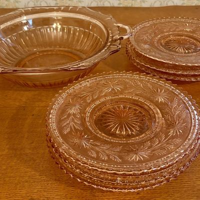 A Collection of Pink Depression Era Glass Tableware