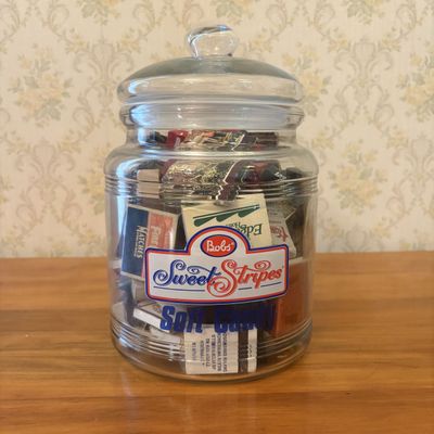 Sale Photo Thumbnail #519: Bobs Sweet Stripes Soft Candy 80th Anniversary Glass Jar and Assorted Advertising Matchbook Collection