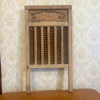 Sale Photo Thumbnail #126: National Washboard Co. Double Sided Wooden Washboard No. 824 The Silver King