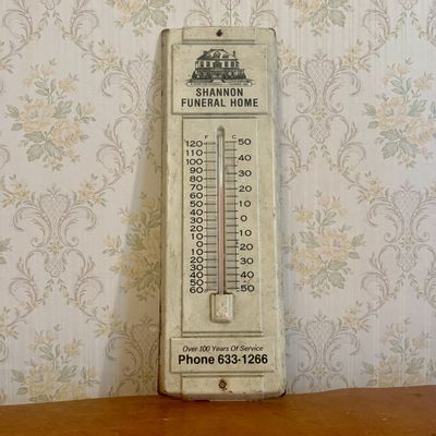 Sale Photo Thumbnail #123: Vintage Shannon Funeral Home Advertising Steel Wall Thermometer