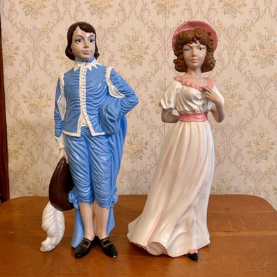 A Pair of Large Hand Painted Chalkware Figurines Depicting The Blue Boy and Pinkie