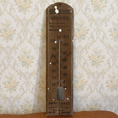 Sale Photo Thumbnail #122: Early Shannon Service Shelbyville Kentucky Advertising Wooden Thermometer
