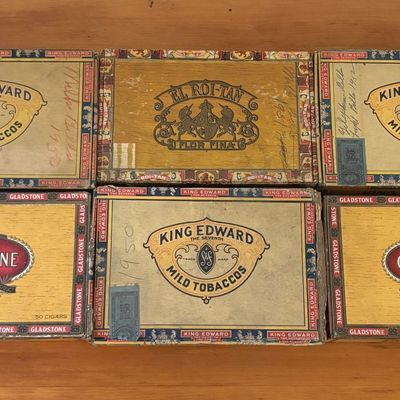 Sale Photo Thumbnail #455: A Collection of Six Vintage King Edward Gladstone and El Roi-Tan Cardboard Cigar Boxes