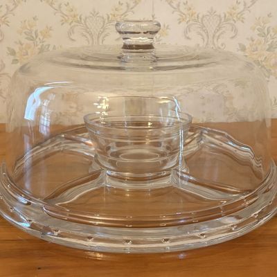 Sale Photo Thumbnail #631: Clear Glass Three Piece Multifunctional Serving Set with Beaded Rim