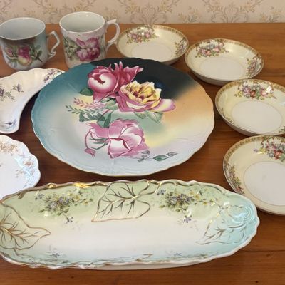 Sale Photo Thumbnail #584: An Assortment of Porcelain Tableware Featuring Hand Painted Floral and Fruit Motifs