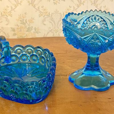 Two Pieces of American Pressed Glass in Moon and Star and Daisy and Button Patterns