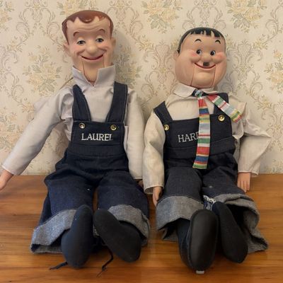 Sale Photo Thumbnail #544: A Pair of Vintage Ventriloquist Style Laurel and Hardy Dolls