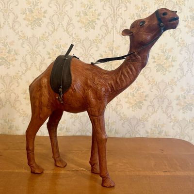 Sale Photo Thumbnail #120: Handcrafted Leather Dromedary Camel Figurine with Harness and Saddle