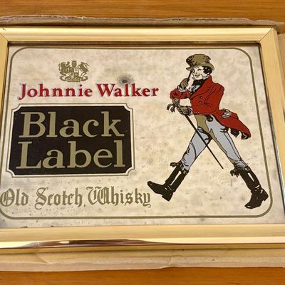 Sale Photo Thumbnail #534: Framed Johnnie Walker Black Label Old Scotch Whisky Advertising Bar Mirror