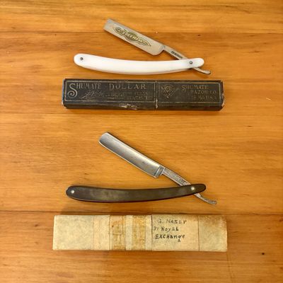 Sale Photo Thumbnail #348: Two Vintage Straight Razors with Cases Including Pakistan Edgemark and German Vom Cleff and Co.