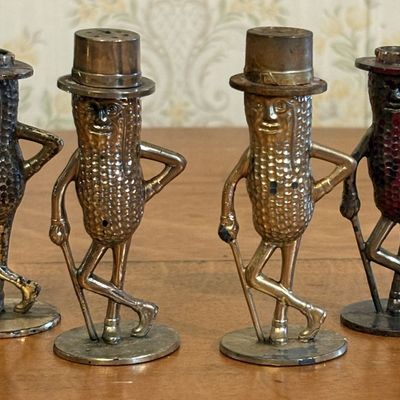 Set of Four Vintage Metal Mr. Peanut Promotional Figural Table Accessories