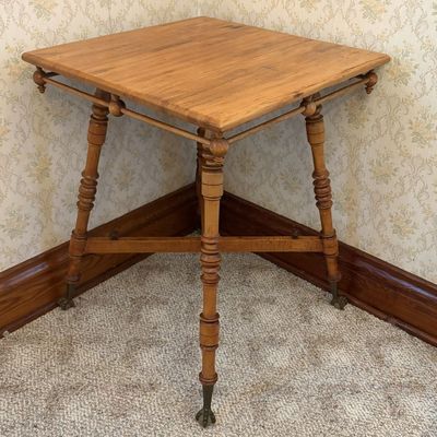 Sale Photo Thumbnail #597: American Victorian Eastlake Style Stained Wood Side Table with Ball and Claw Feet