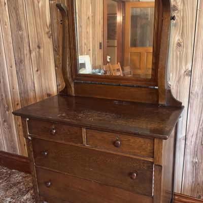 Sale Photo Thumbnail #204: American Late Victorian Tiger Oak Dresser with Swivel Mirror