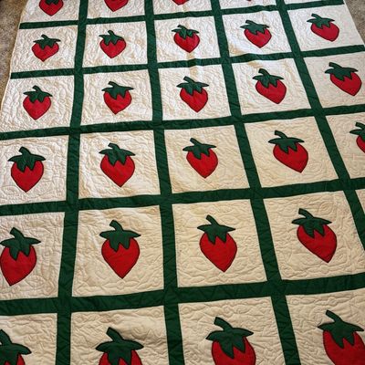 Sale Photo Thumbnail #239: Large Handmade Strawberry Motif Applique Quilt