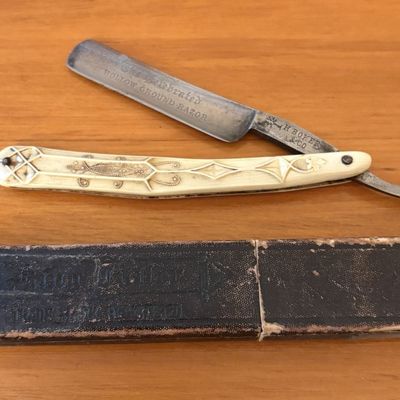 Sale Photo Thumbnail #346: Vintage H. Boker and Co. German Straight Razor with Molded Celluloid Scales and Case