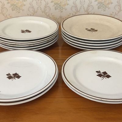 Sale Photo Thumbnail #605: A Set of 14 Alfred Meakin Royal Ironstone China Tea Leaf Pattern Plates