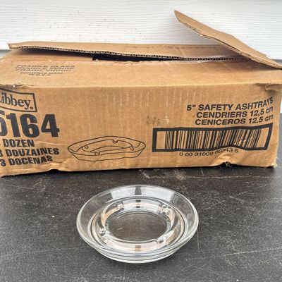 Sale Photo Thumbnail #776: A Bulk Collection of 36 Libbey Clear Glass Safety Ashtrays in Original Shipping Carton