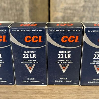 Sale Photo Thumbnail #194: A Lot of Four Boxes CCI Quiet-22 40 Grain Lead Round Nose .22 Long Rifle Ammunition
