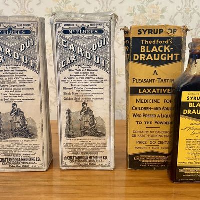 Sale Photo Thumbnail #528: A Group of The Chattanooga Medicine Co. Patent Medicine Boxes and Syrup of Black-Draught Bottle