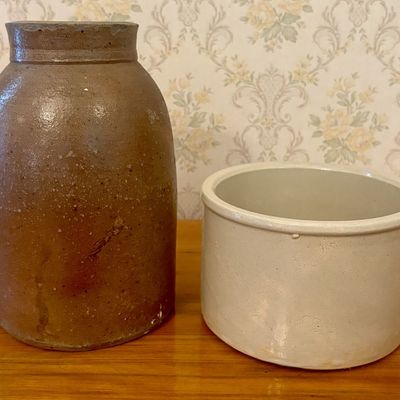 Sale Photo Thumbnail #354: Two Antique American Stoneware Vessels Including Robinson Ransbottom Utility Crock