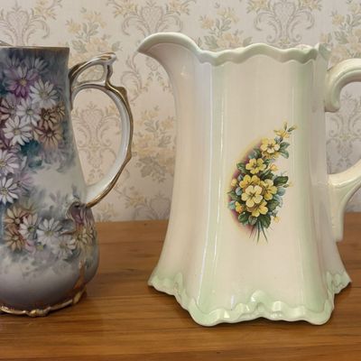 Sale Photo Thumbnail #518: Two Floral Ceramic Pitchers One Earthenware and One Porcelain