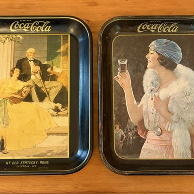 Sale Photo Thumbnail #369: Two Coca-Cola Lithographed Tin Advertising Serving Trays