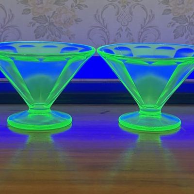 Sale Photo Thumbnail #475: A Set of Four Uranium Depression Glass Paneled Sherbet Cups