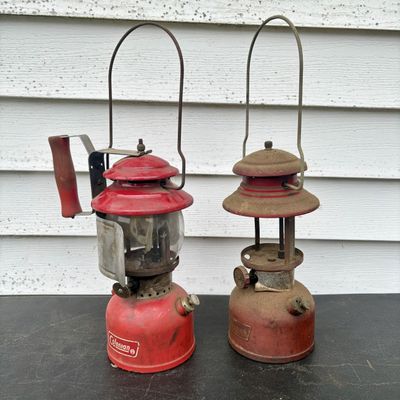 Sale Photo Thumbnail #775: Two Coleman Model 200A Red Gasoline Pressurized Lanterns