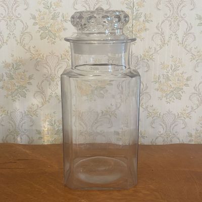 Sale Photo Thumbnail #128: Antique Kis-Me Gum Co Louisville KY Glass Candy Store Display Jar with Hobnail Stopper