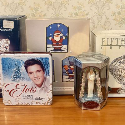 Sale Photo Thumbnail #403: Fifth Avenue Crystal, Carlton Cards Princess Diana Figurine & Elvis Presley Tin