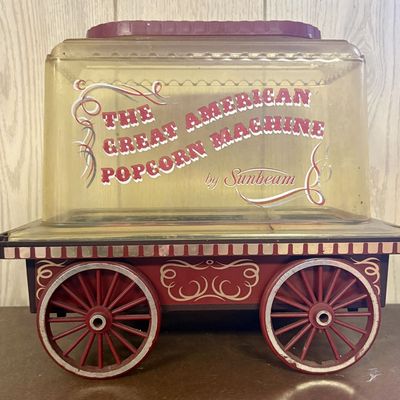 Sale Photo Thumbnail #717: Sunbeam The Great American Popcorn Machine Vintage Electric Popcorn Popper Wagon