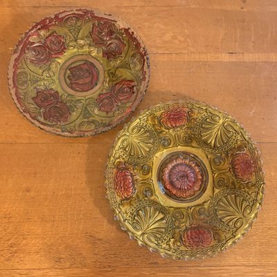 Sale Photo Thumbnail #283: A Pair of Large Goofus Glass Plates with Relief Molded Floral Motifs
