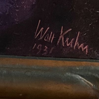 Close-up detail showing the handwritten artist signature 'Walt Kuhn' and date '1931' on a painting.