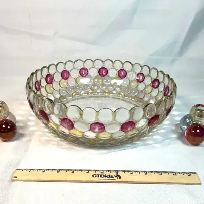 Westmoreland Thousand Eye Flashed Glass Bowl & Candlesticks