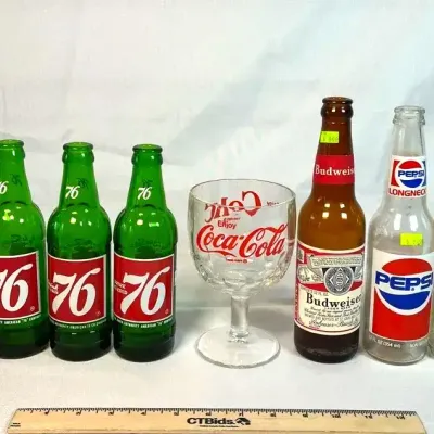 Vtg Soda & Beer Bottles - 76, Pepsi Cola, Budweiser