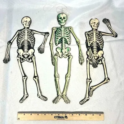 13" 1940S American Merri Lei Corp & Beistle Jointed Skeletons