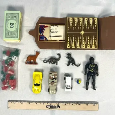 Toy Lot - Matchbox & Hot Wheels Cars, Mini Backgammon, Monopoly Parts