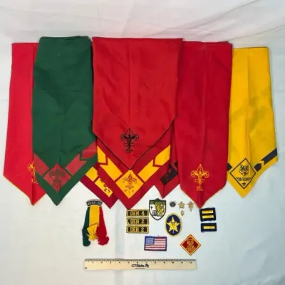 Vtg Boy Scouts Memorabilia of Neckerchiefs, Patches, & Pins