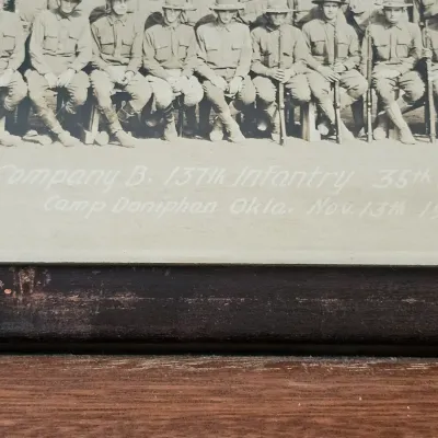 Framed panoramic photograph of Company B, 137th Infantry, 35th Division at Camp Doniphan, Oklahoma, dated November 13th, 1917.