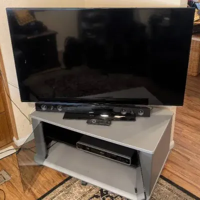 Complete Home Theater Bundle  Large Flat Screen TV, Soundbar, Blu-ray Player & Vintage IKEA