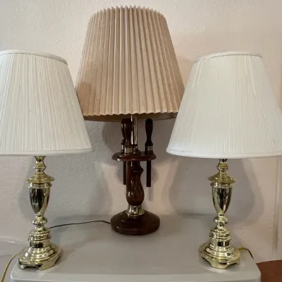 Vintage Brass And Wood Table Lamps