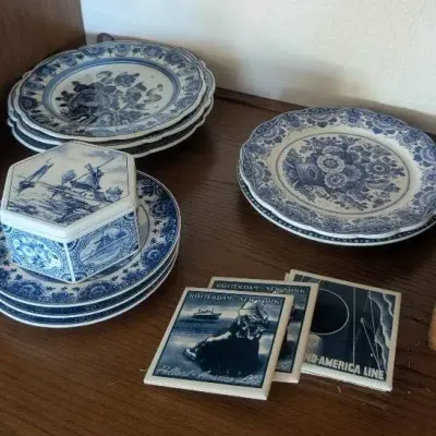 Dutch Delftware Collection featuring Holland America Line Maritime Memorabilia, Vintage
