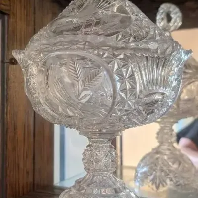 Vintage Hofbauer West German 24% Lead Crystal 14" Large Lidded Pedestal Compote