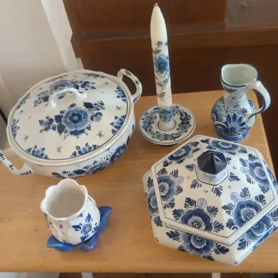 Collection of Vintage Delft Blue (Delfts Blauw) Hand-Painted Pottery